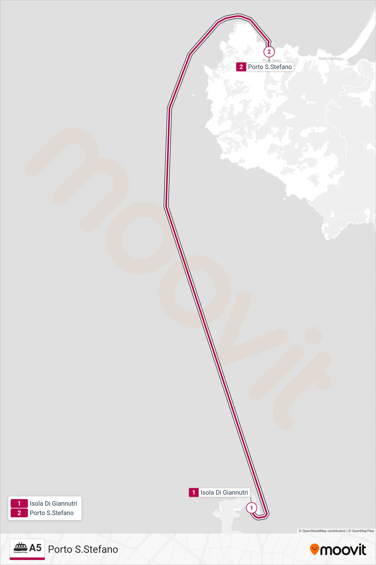 Linea A5  navigazione (Porto S.Stefano) - Percorsi e fermate sulla mappa