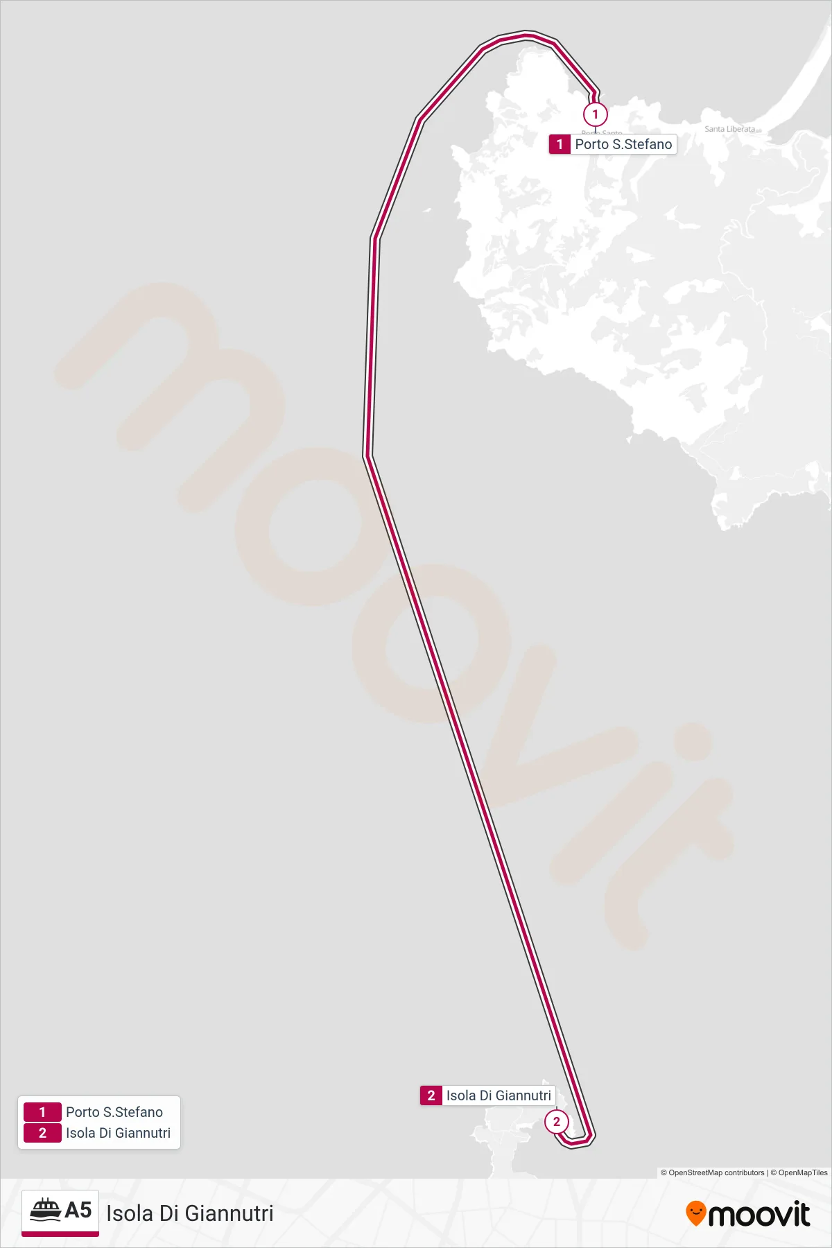 Linea A5  navigazione (Isola Di Giannutri) - Percorsi e fermate sulla mappa