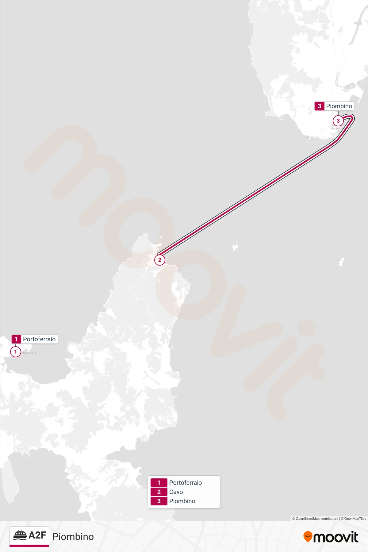 Linea A2F  navigazione (Piombino) - Percorsi e fermate sulla mappa