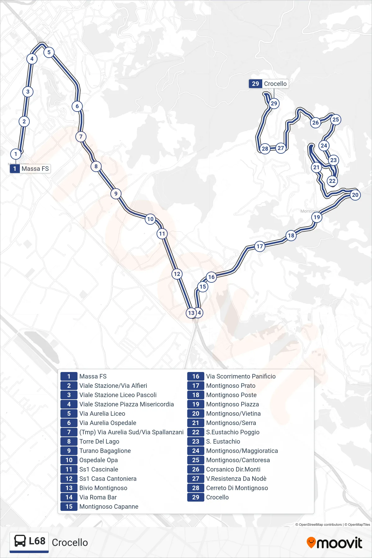 Linea L68 tram (Crocello) - Percorsi e fermate sulla mappa