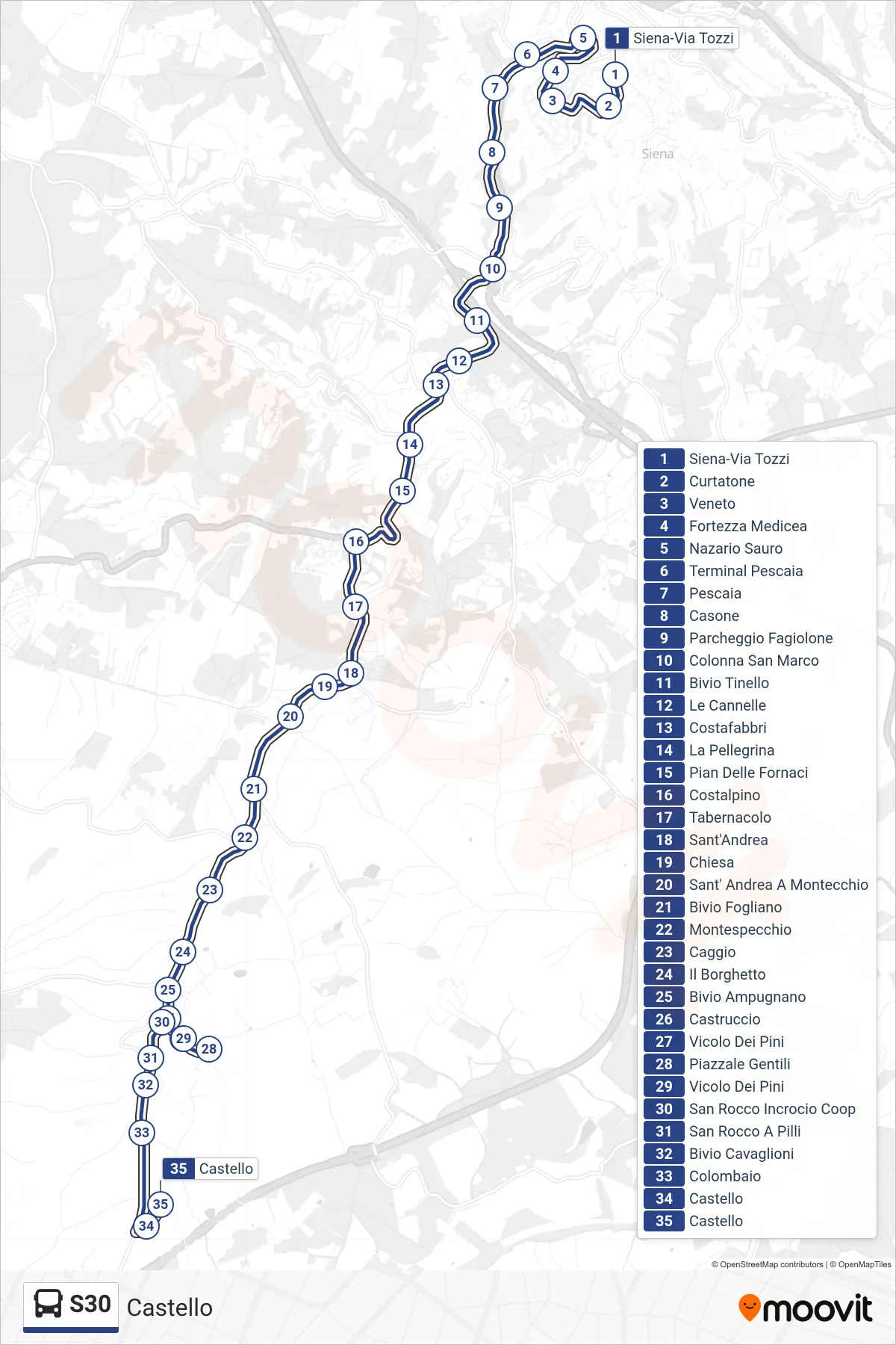 Linea S30  bus (Castello) - Percorsi e fermate sulla mappa
