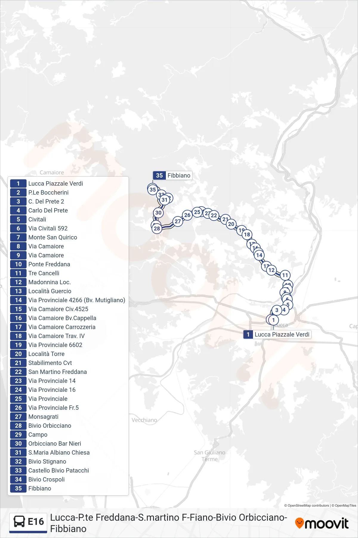 Linea E16  bus (Fibbiano) - Percorsi e fermate sulla mappa