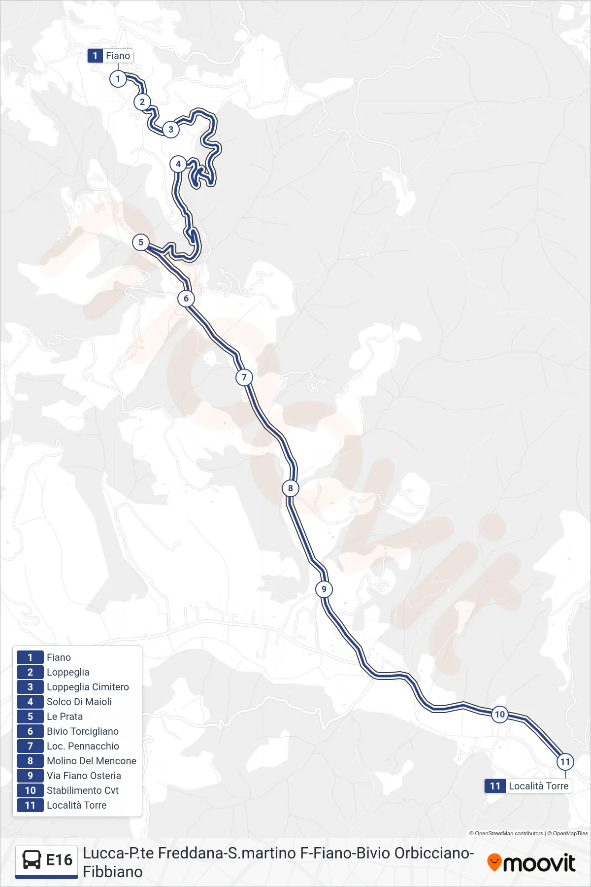 Linea E16 bus (Località Torre) - Percorsi e fermate sulla mappa