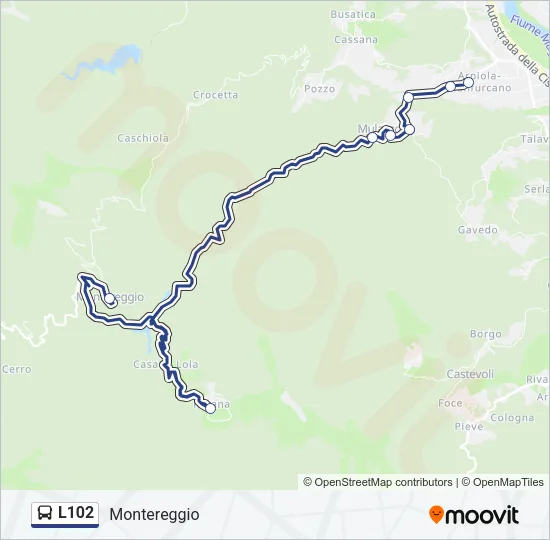 Percorso linea bus L102