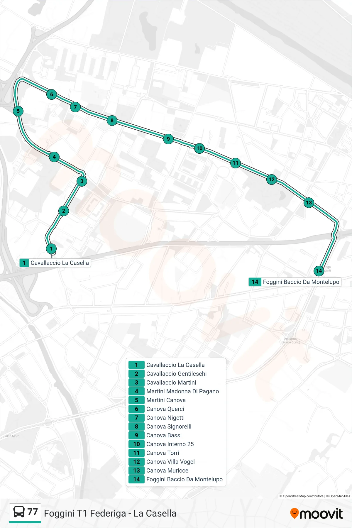 Linea 77 bus (Foggini Baccio Da Montelupo) - Percorsi e fermate sulla mappa