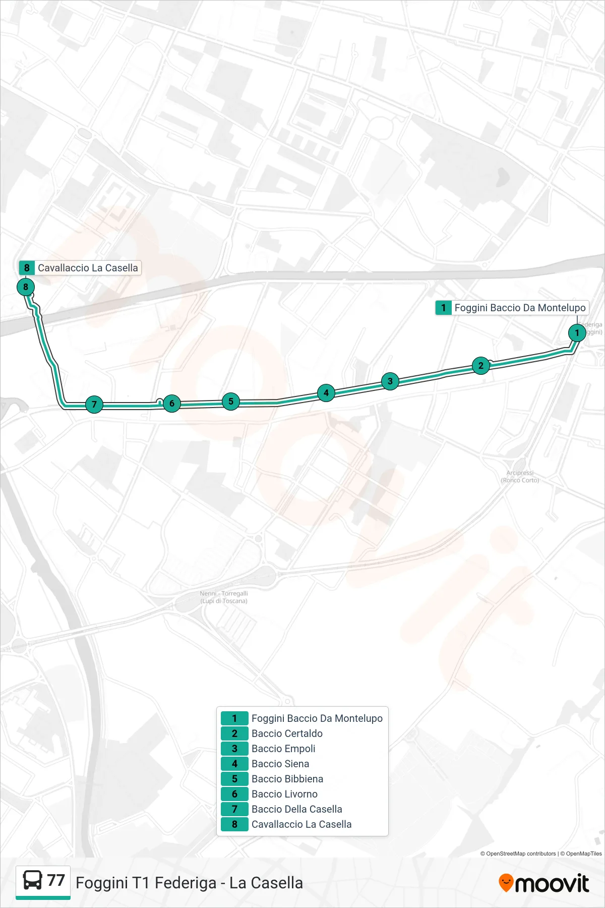 Linea 77  bus (Cavallaccio La Casella) - Percorsi e fermate sulla mappa
