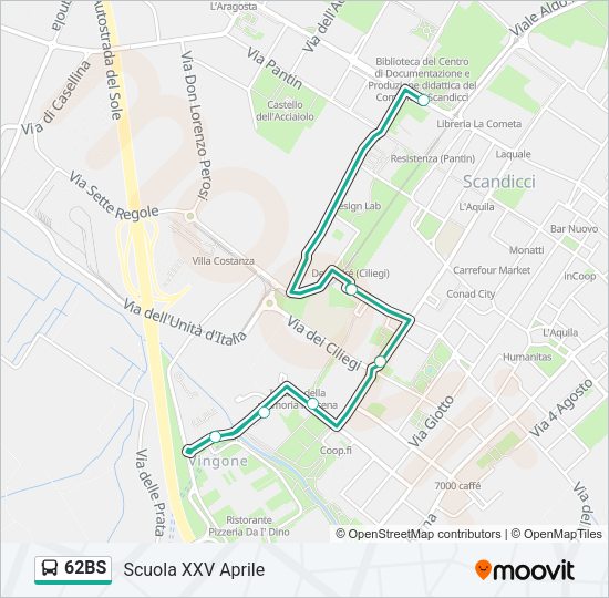 Percorso linea bus 62BS