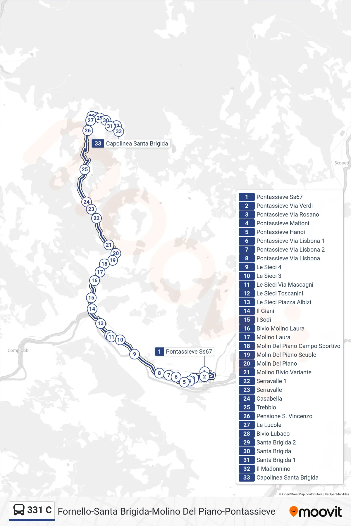 Linea 331 C bus (Capolinea Santa Brigida) - Percorsi e fermate sulla mappa