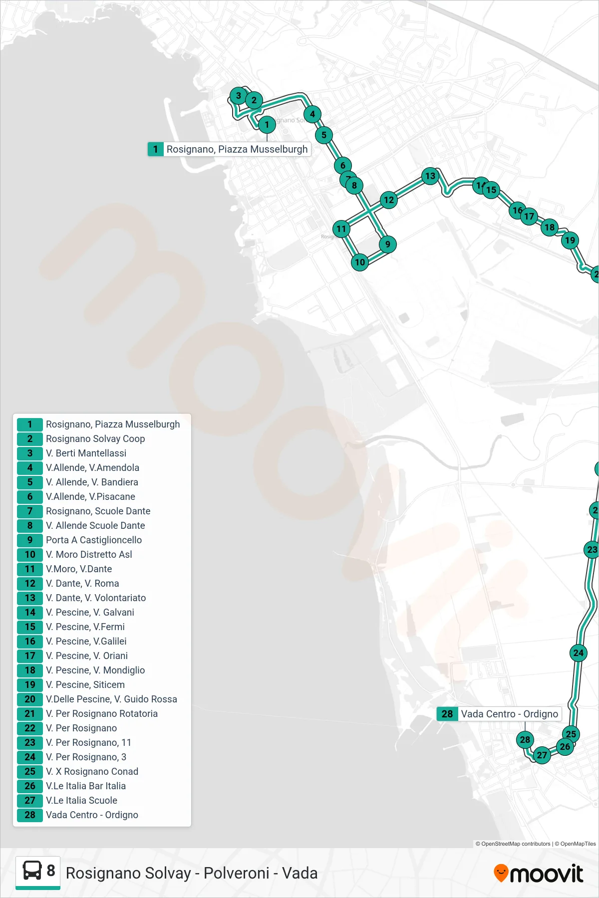 Linea 8  bus (Ordigno) - Percorsi e fermate sulla mappa