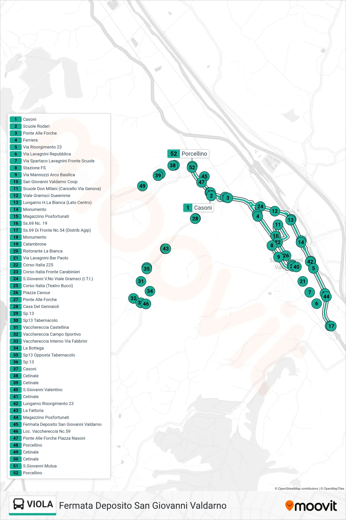 Linea VIOLA bus (Fermata Deposito San Giovanni Valdarno) - Percorsi e fermate sulla mappa