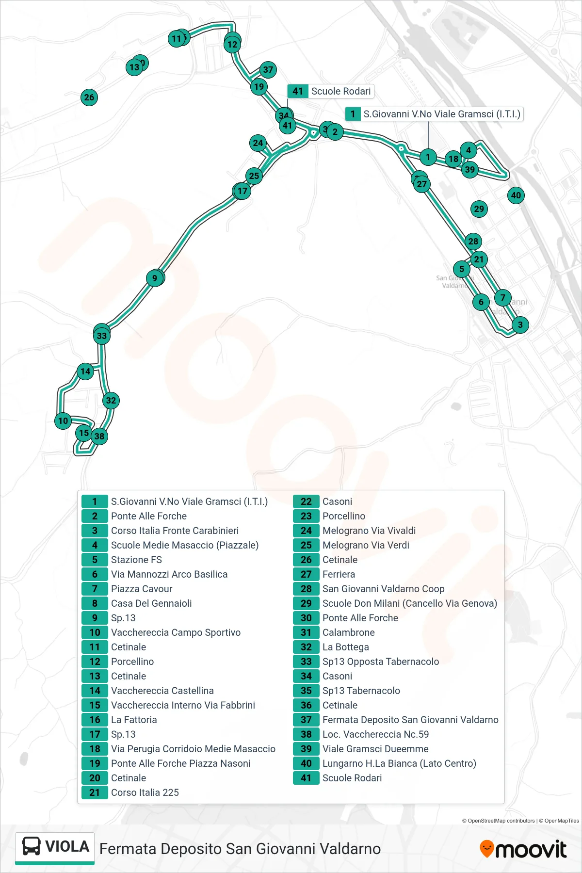 Linea VIOLA bus (Fermata Deposito San Giovanni Valdarno) - Percorsi e fermate sulla mappa
