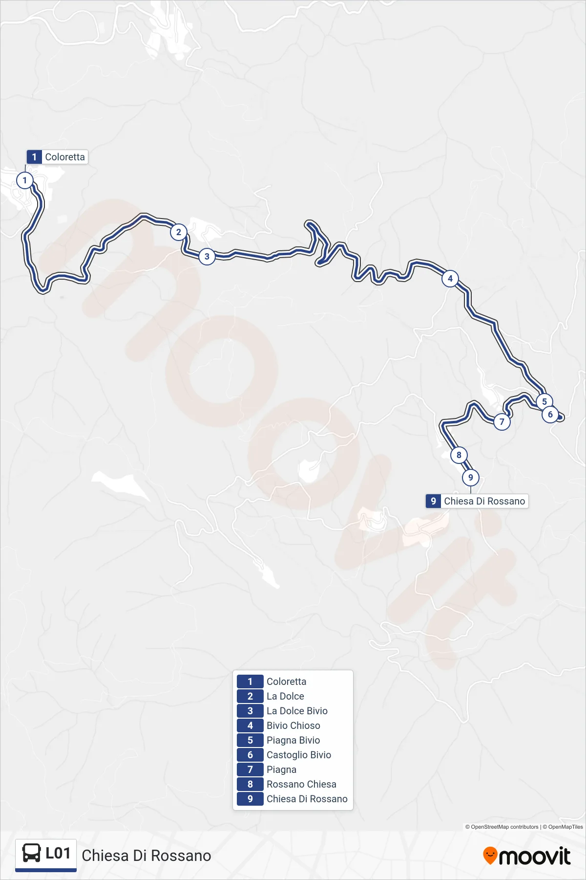 Linea L01 tram (Chiesa Di Rossano) - Percorsi e fermate sulla mappa