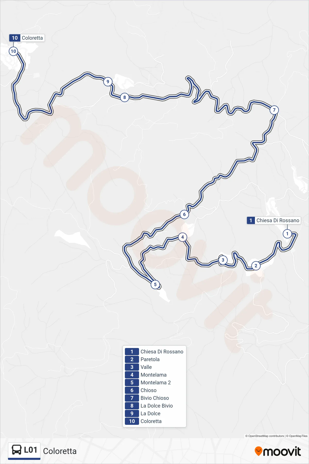 Linea L01 tram (Coloretta) - Percorsi e fermate sulla mappa