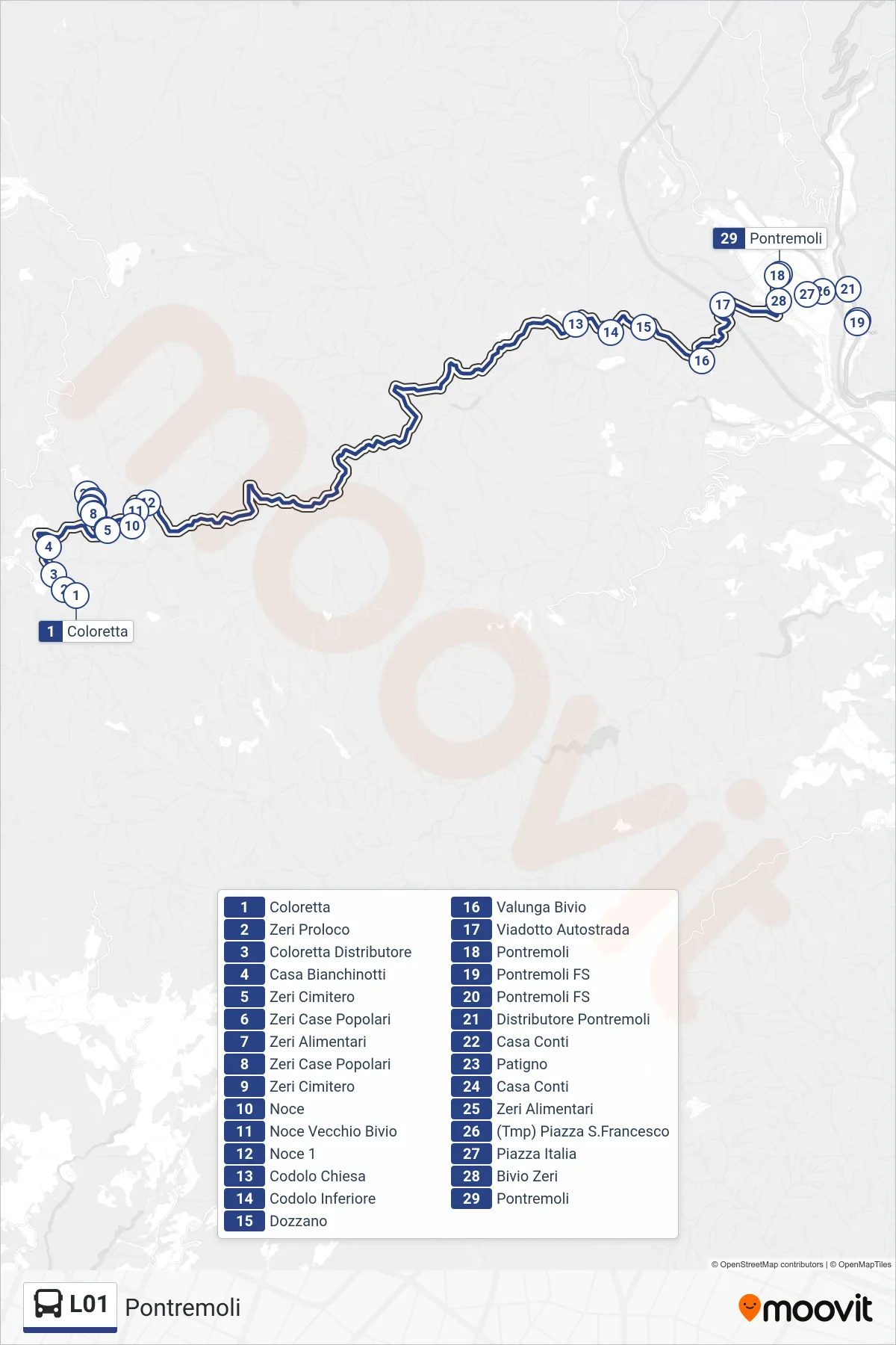 Linea L01 tram (Pontremoli) - Percorsi e fermate sulla mappa