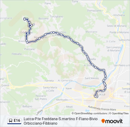 E16 Bus Line Map
