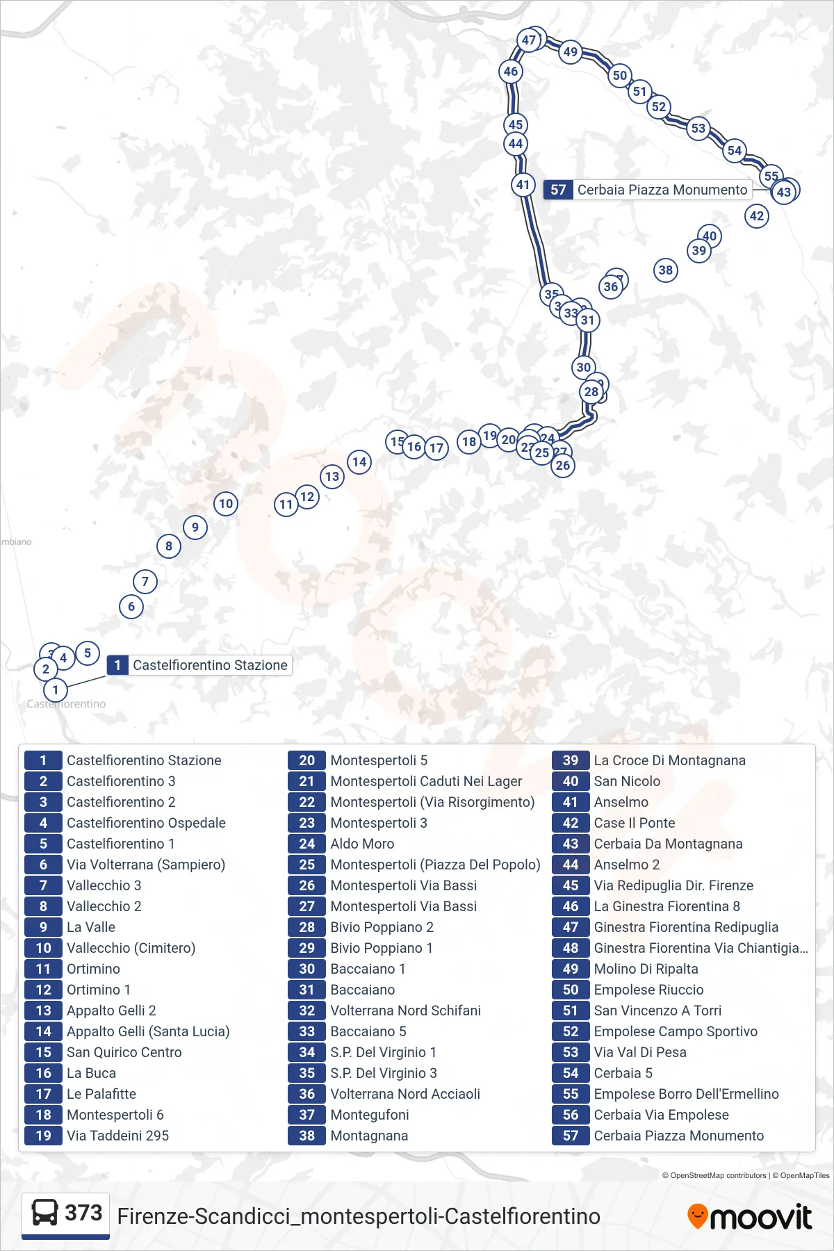 Linea 373  bus (Cerbaia Piazza Monumento) - Percorsi e fermate sulla mappa