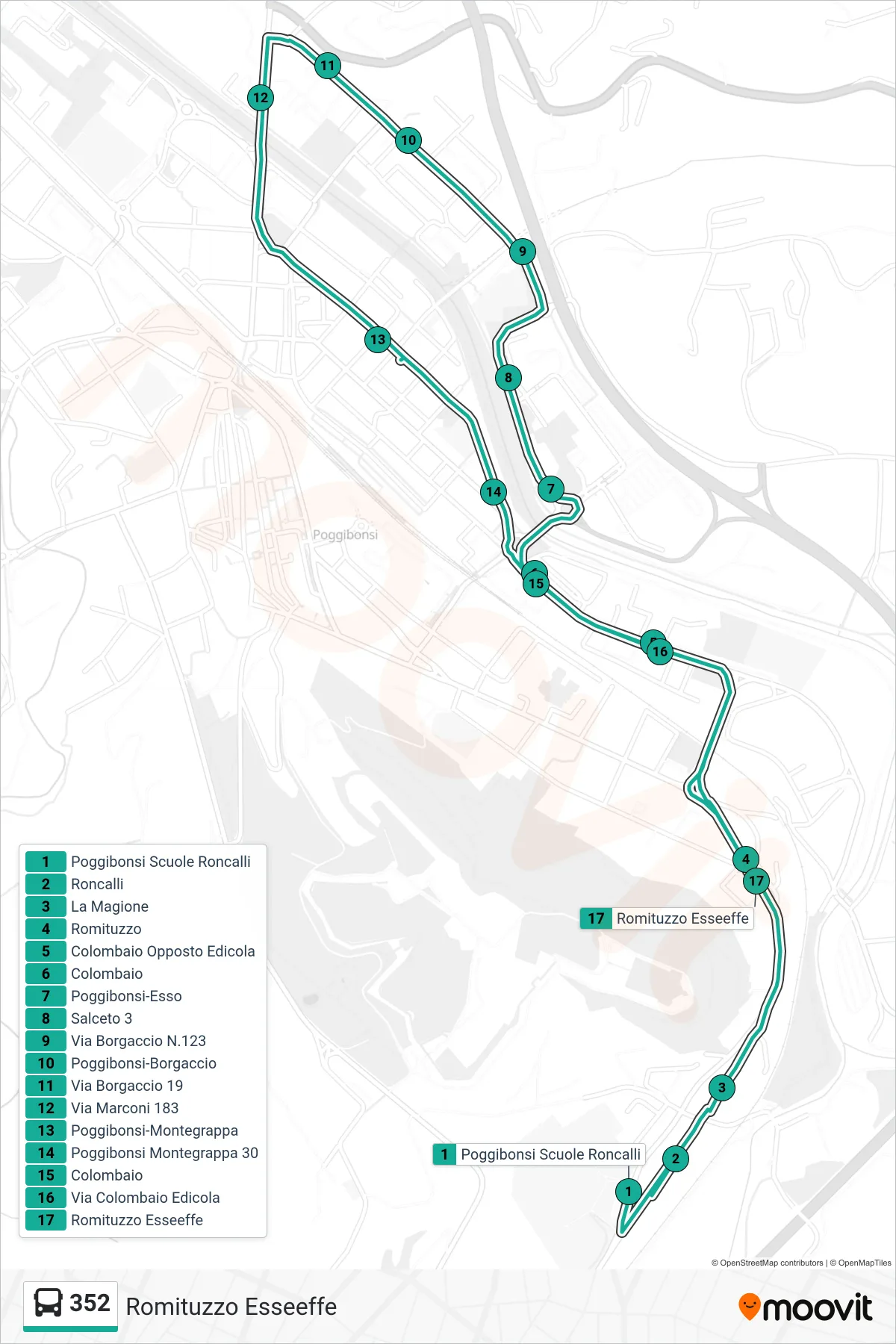 Linea 352 tram (Romituzzo Esseeffe) - Percorsi e fermate sulla mappa