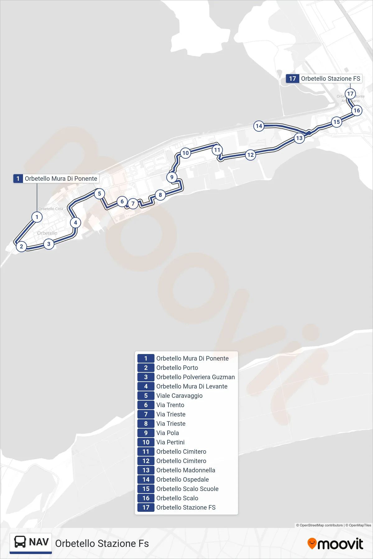 Linea NAV  bus (Orbetello Stazione Fs) - Percorsi e fermate sulla mappa