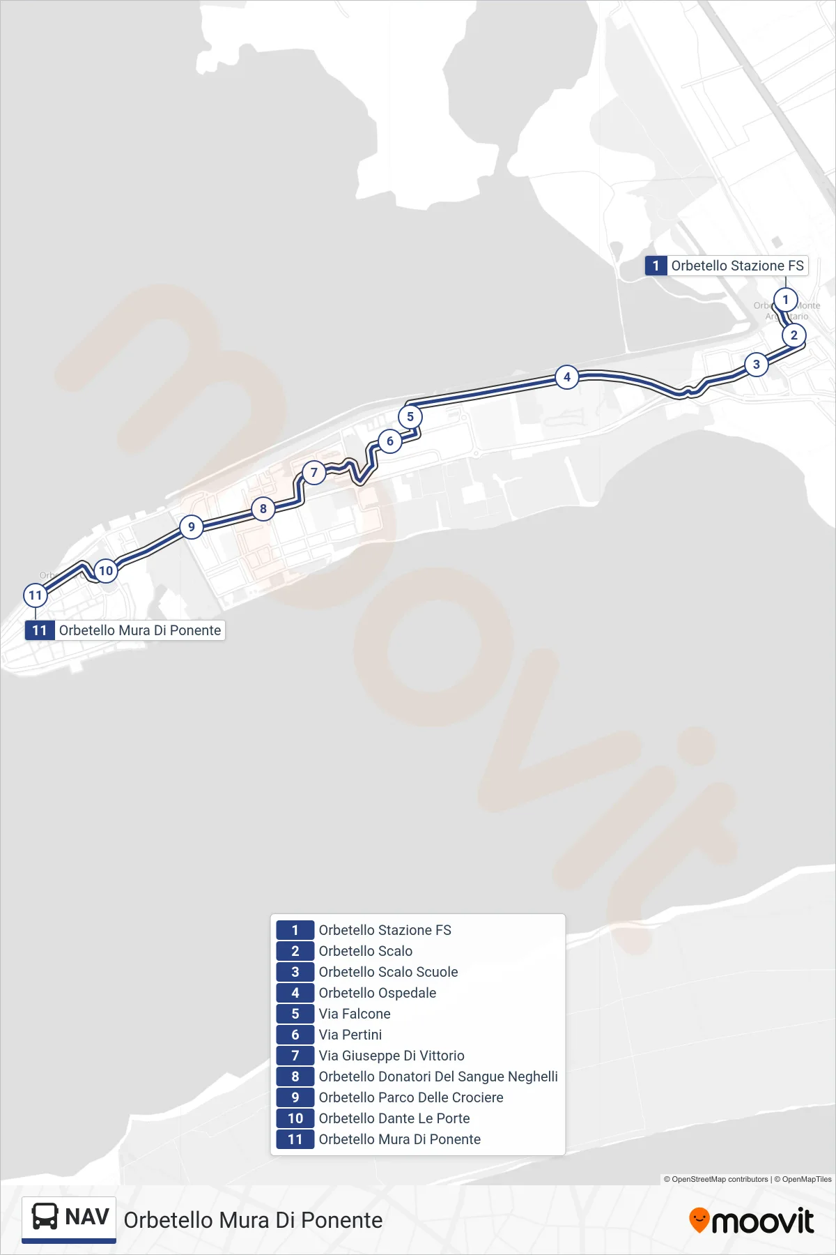 Linea NAV  bus (Orbetello Mura Di Ponente) - Percorsi e fermate sulla mappa