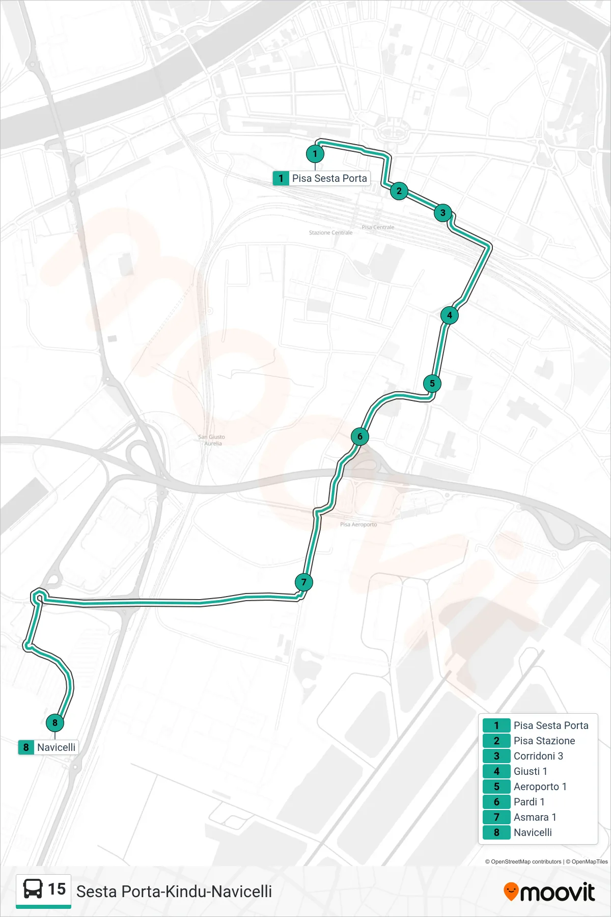 Linea 15 tram (Navicelli) - Percorsi e fermate sulla mappa