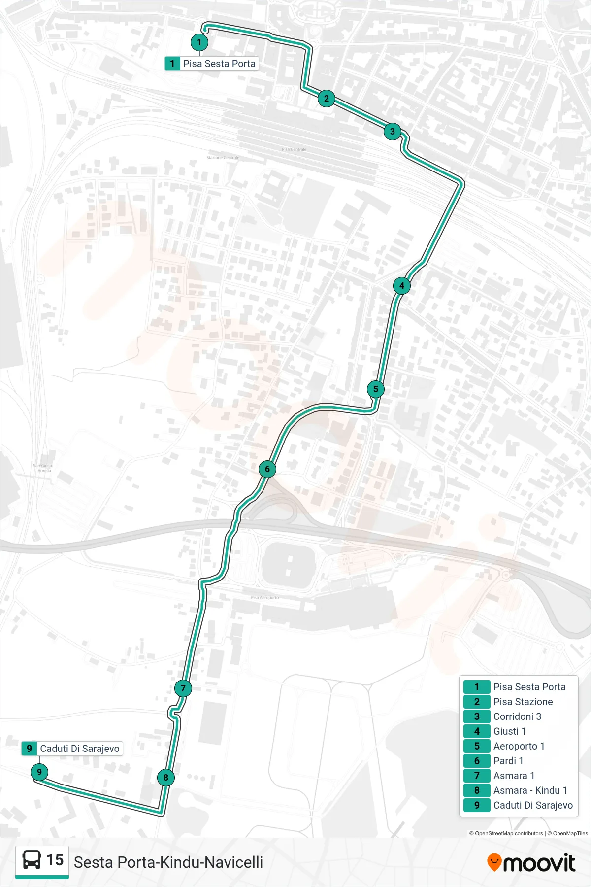 Linea 15 tram (Caduti Di Sarajevo) - Percorsi e fermate sulla mappa