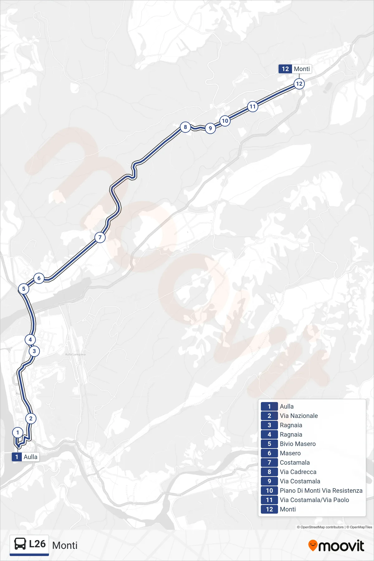 Linea L26 tram (Monti) - Percorsi e fermate sulla mappa