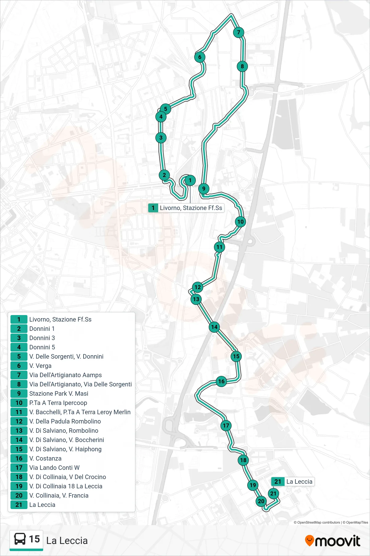 Linea 15  tram (La Leccia) - Percorsi e fermate sulla mappa