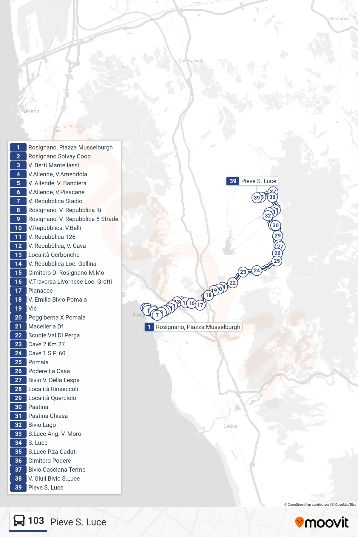 Linea 103 tram (Pieve S. Luce) - Percorsi e fermate sulla mappa
