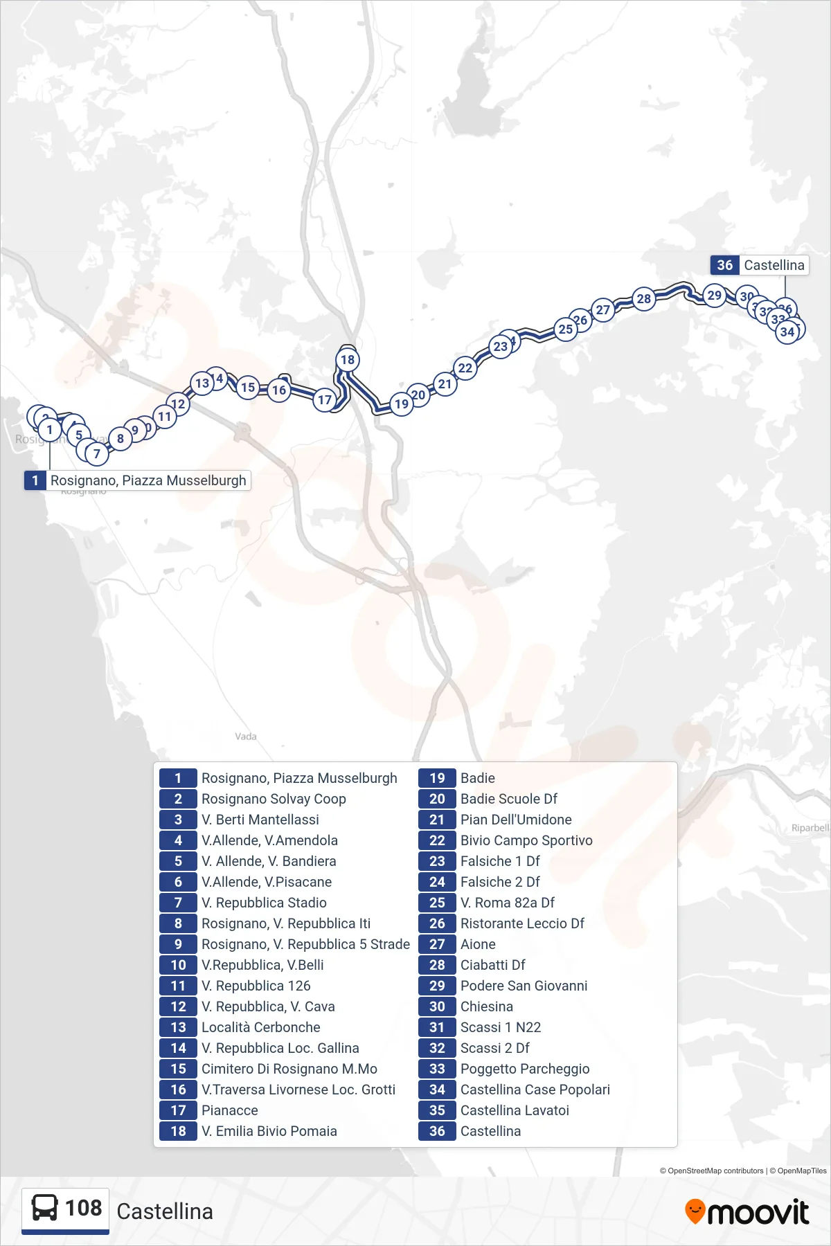 Linea 108 tram (Castellina) - Percorsi e fermate sulla mappa