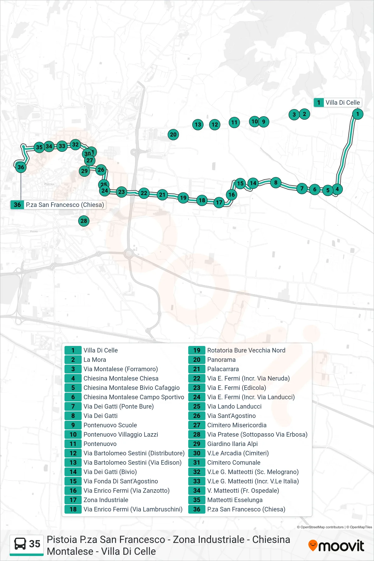 Linea 35 bus (P.za San Francesco (Chiesa)) - Percorsi e fermate sulla mappa