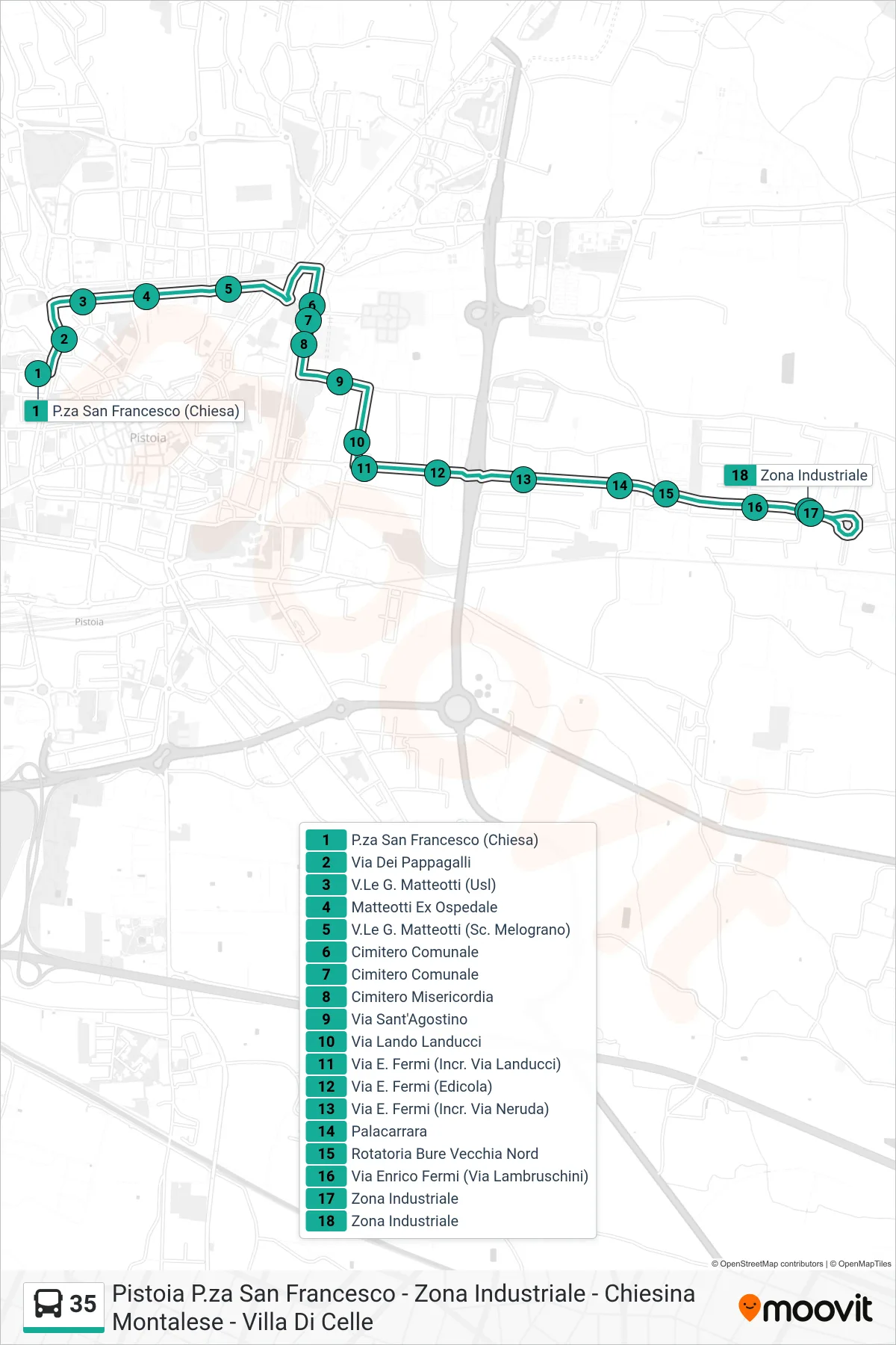 Linea 35 bus (Zona Industriale) - Percorsi e fermate sulla mappa