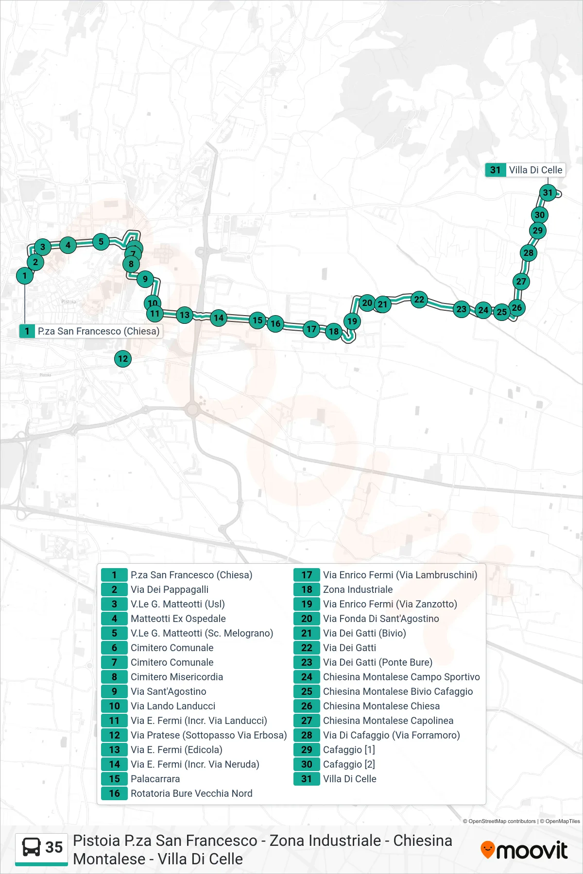 Linea 35  bus (Villa Di Celle) - Percorsi e fermate sulla mappa