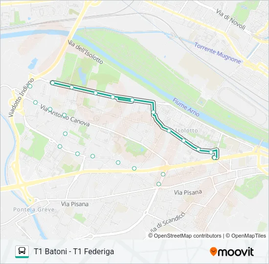 T1 BATONI - T1 FEDERIGA Bus Line Map