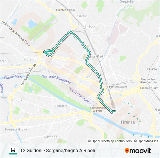 T2 GUIDONI - SORGANE/BAGNO A RIPOLI  Line Map