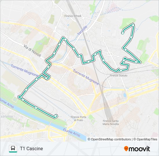 Percorso linea  POGGETTO INGEGNERIA - T1 CASCINE CARLO MONNI