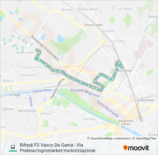 RIFREDI FS VASCO DE GAMA - VIA PRATESE/INGROMARKET/MOTORIZZAZIONE Bus Line Map