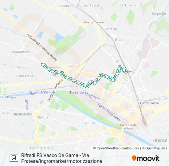 RIFREDI FS VASCO DE GAMA - VIA PRATESE/INGROMARKET/MOTORIZZAZIONE Bus Line Map