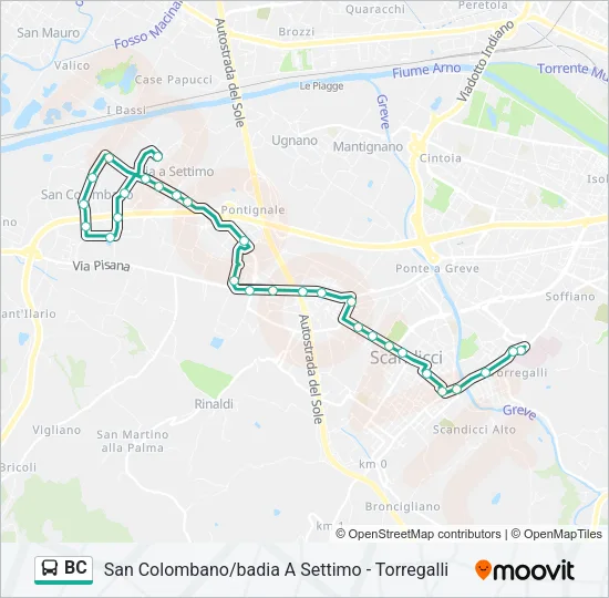 Percorso linea bus BC