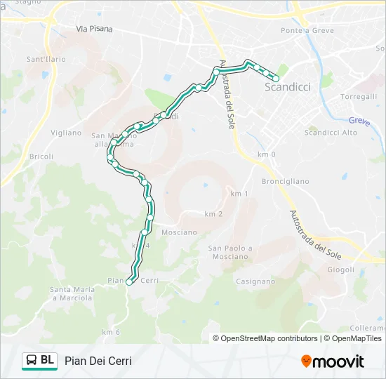 Percorso linea bus BL