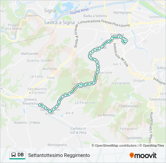 Percorso linea bus DB