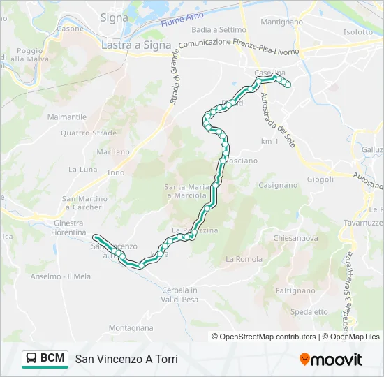 Percorso linea bus BCM