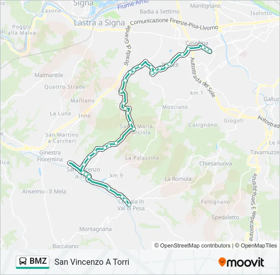Percorso linea bus BMZ