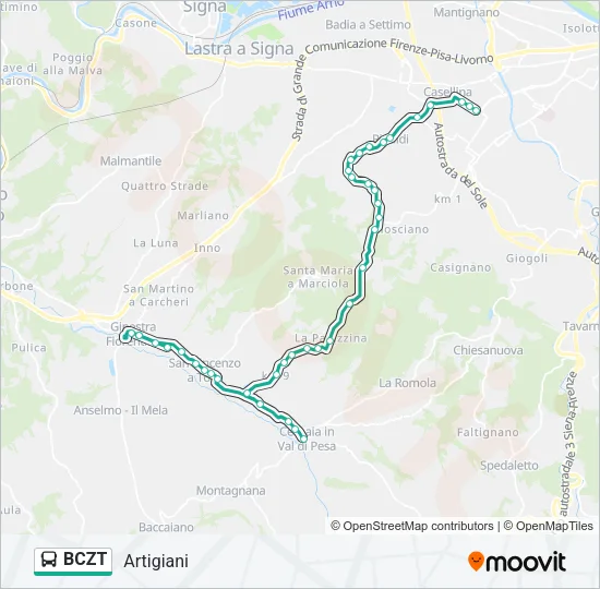 Percorso linea bus BCZT