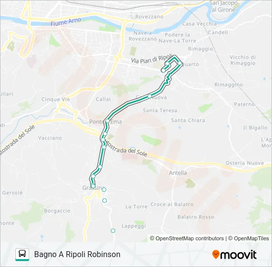 Percorso linea bus BAGNO A RIPOLI - GRASSINA/SAN POLO