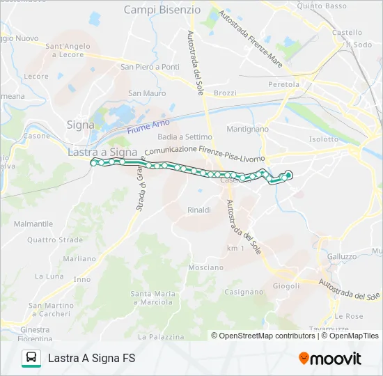 T1 NENNI - LASTRA A SIGNA FS/SIGNA/MONTELUPO Bus Line Map