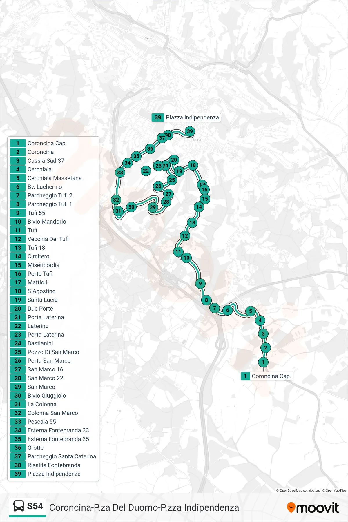 Linea S54 bus (Piazza Indipendenza) - Percorsi e fermate sulla mappa