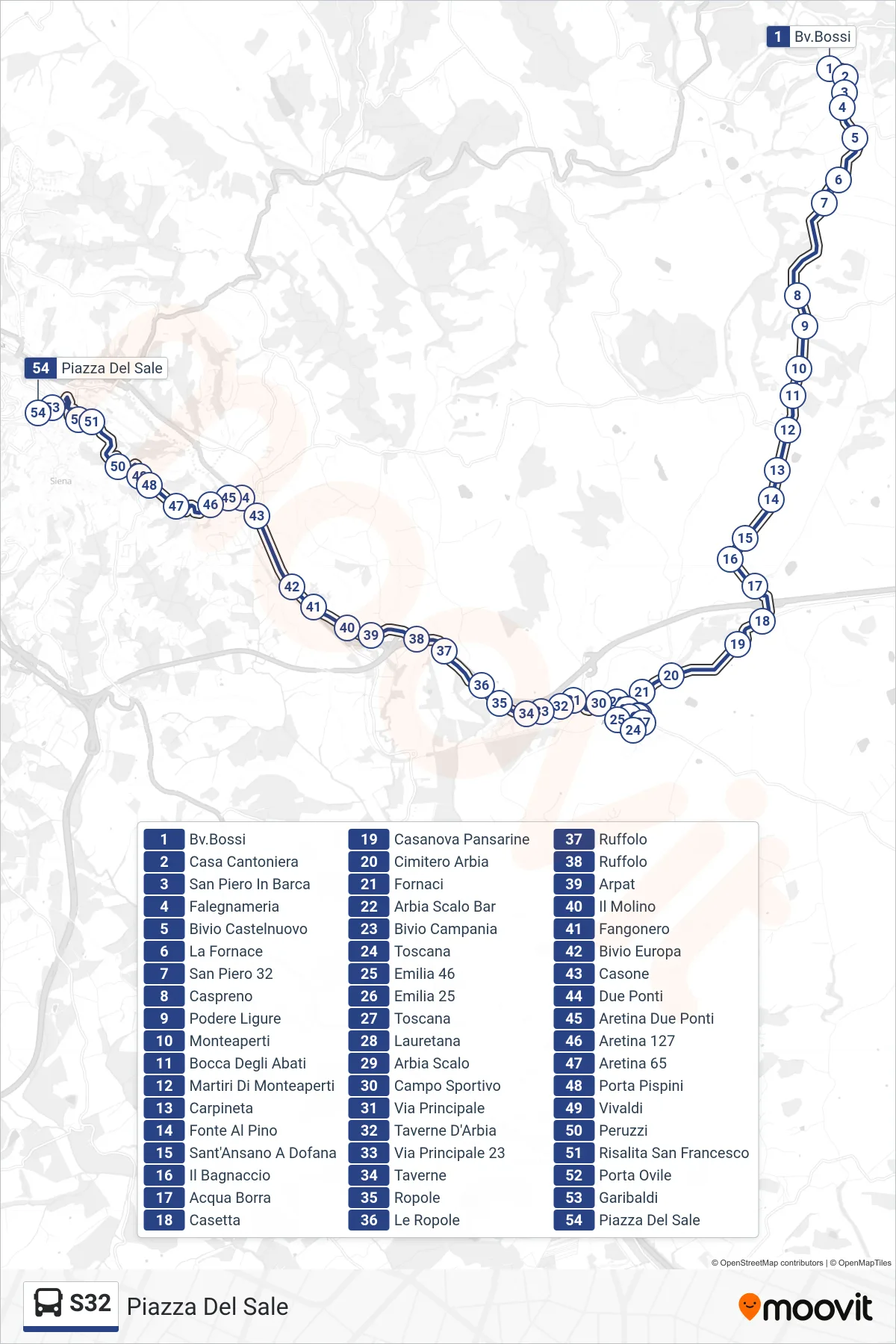 Linea S32 bus (Piazza Del Sale) - Percorsi e fermate sulla mappa