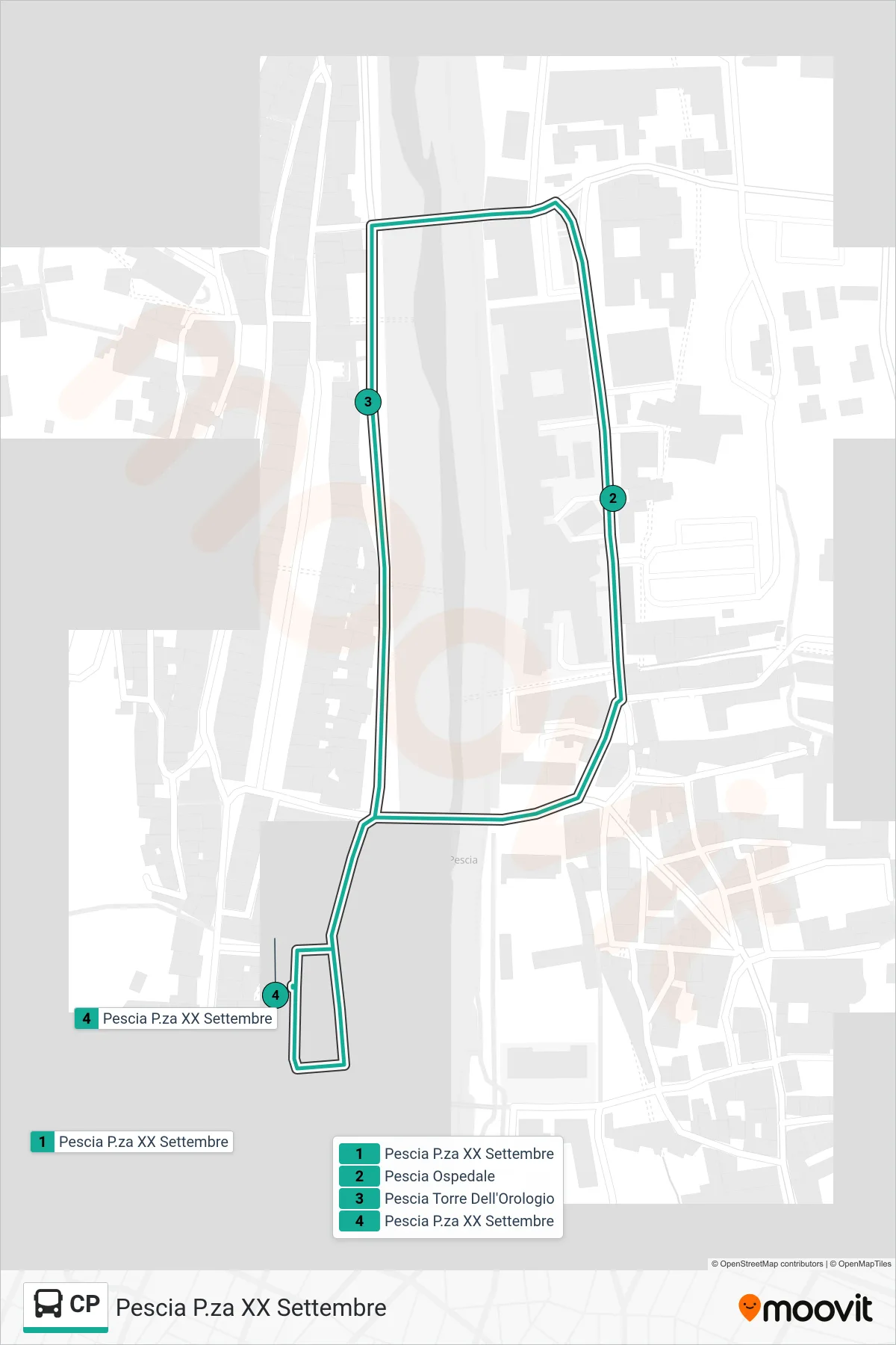 Linea CP tram (Pescia P.za XX Settembre) - Percorsi e fermate sulla mappa