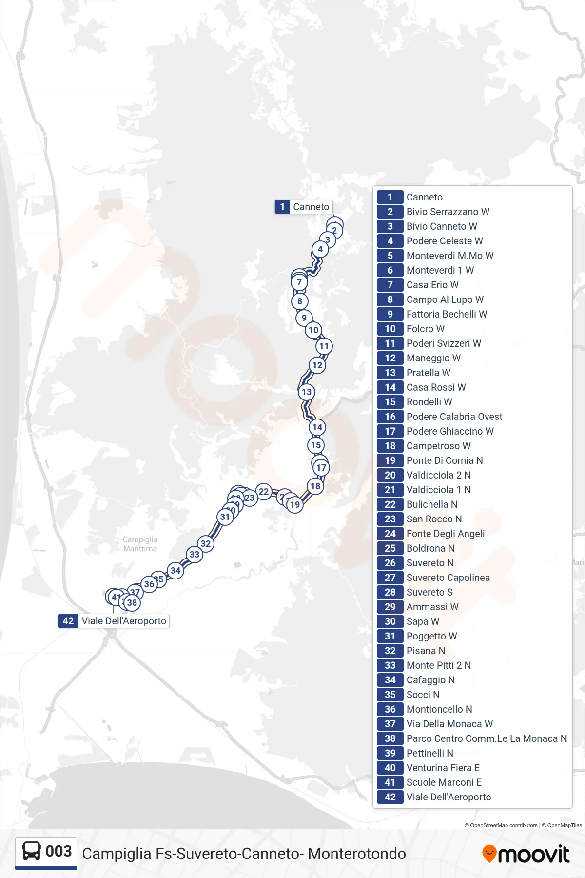 Linea 003  bus (Viale Dell'Aeroporto) - Percorsi e fermate sulla mappa