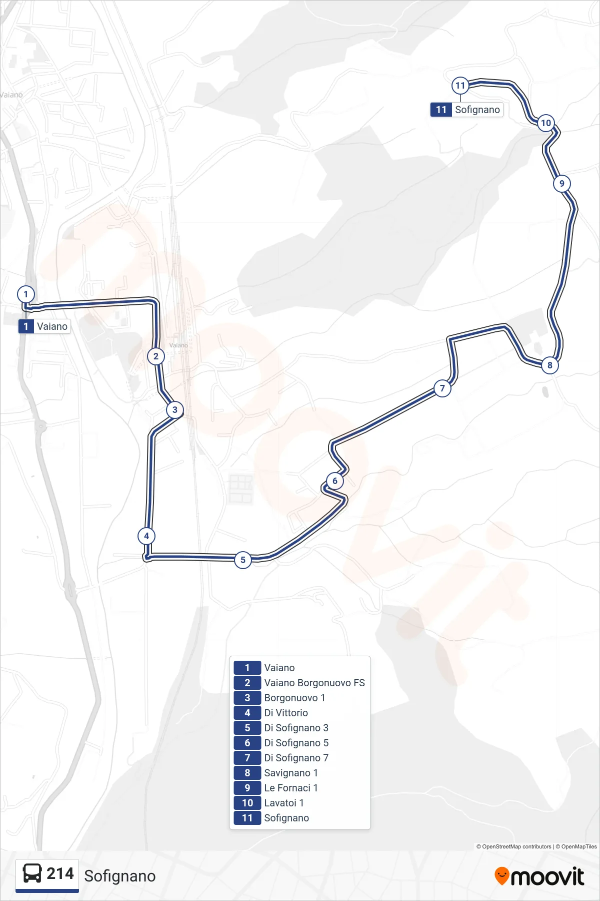 Linea 214  tram (Sofignano) - Percorsi e fermate sulla mappa